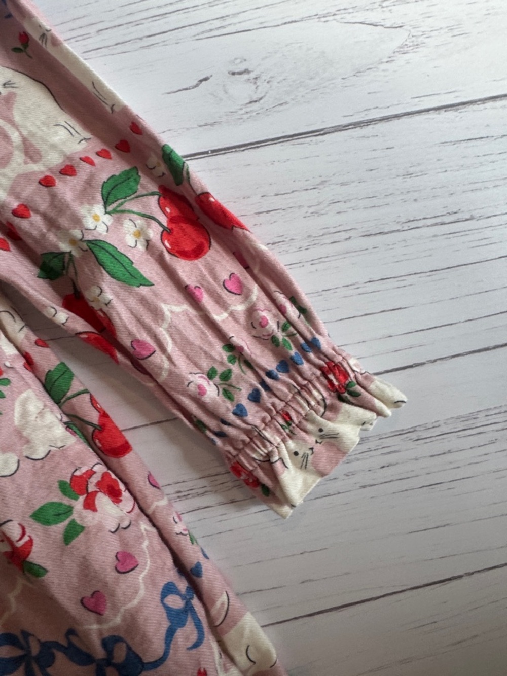 Mini Boden Girls Pink Cherry Print Long Sleeve Dress - Picture 4 of 7
